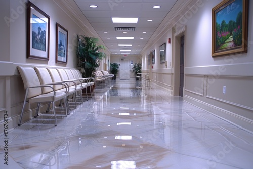 modern reception room at the clinic in light and neutral tones.