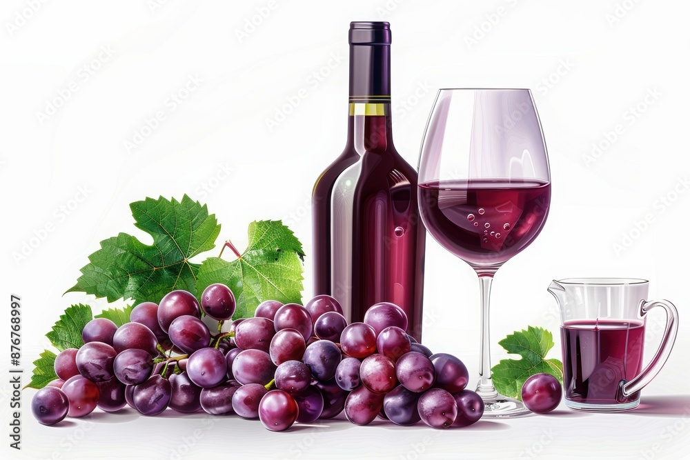 Obraz premium bottle wine white background isolated cup grapes