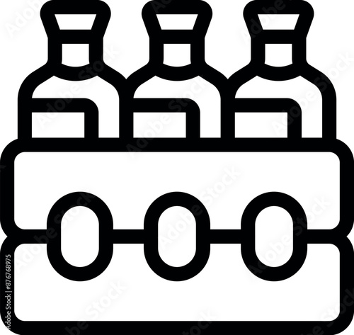 Simple icon of three glass bottles safely packaged in a cardboard box, ready for shipping