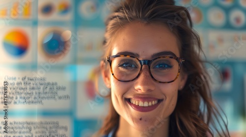 Portrait of a female teacher wearing glasses with a blurred background