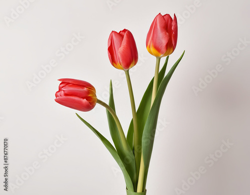 The tulips have a white background and a green stalk.