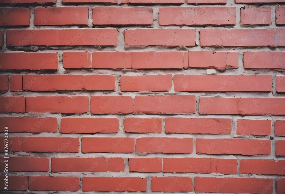 Obraz premium Close-up of a weathered red brick wall background with visible mortar joints and a textured surface