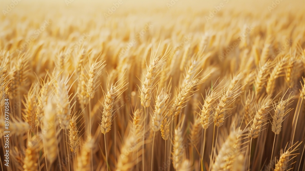 Fototapeta premium A close-up view of a field of wheat with golden grains and green stalks