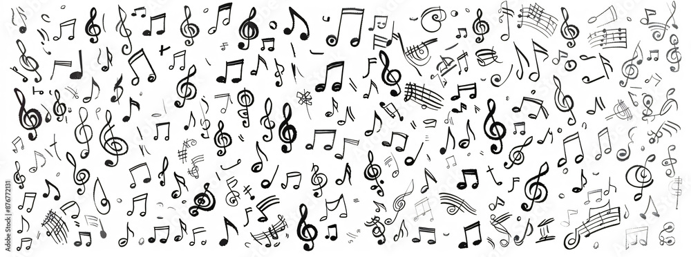 Big set of music notes, musical symbols illustration on white background. Black and white vector design with various types of simple musical notations. Hand drawn doodle art for design elements Big set of music notes, musical symbols illustration on white background. Black and white vector design with various types of simple musical notations. Hand drawn doodle art for design elements