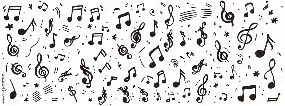 Big set of music notes, musical symbols illustration on white background. Black and white vector design with various types of simple musical notations. Hand drawn doodle art for design elements Big set of music notes, musical symbols illustration on white background. Black and white vector design with various types of simple musical notations. Hand drawn doodle art for design elements