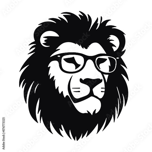 lion wear sunglasses silhouette vector . black and white 