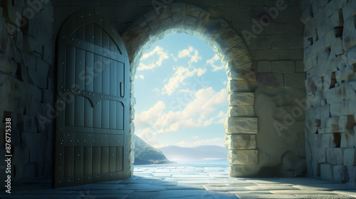 Open castle door, cartoon