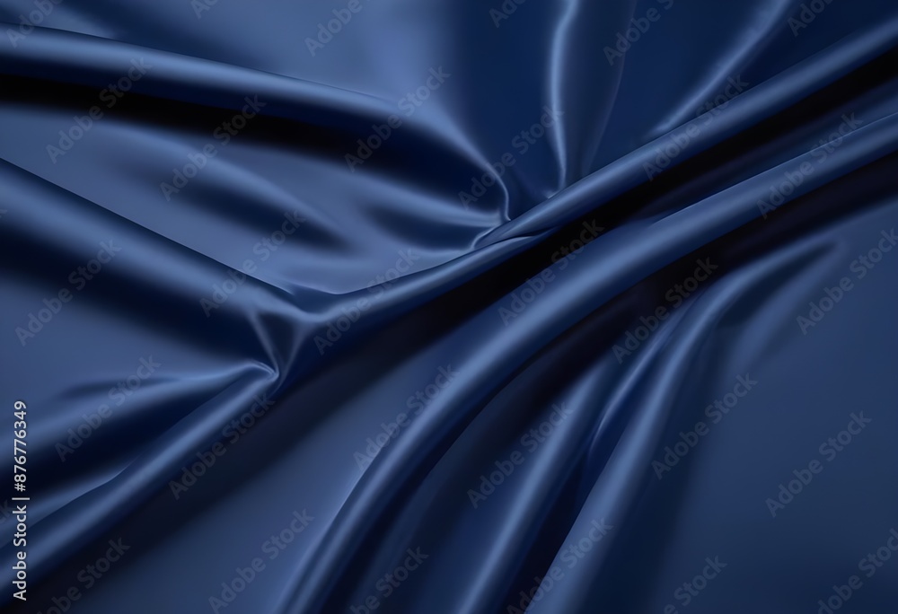 Fototapeta premium Blue deep satin velvet wavy drapery texture sample background