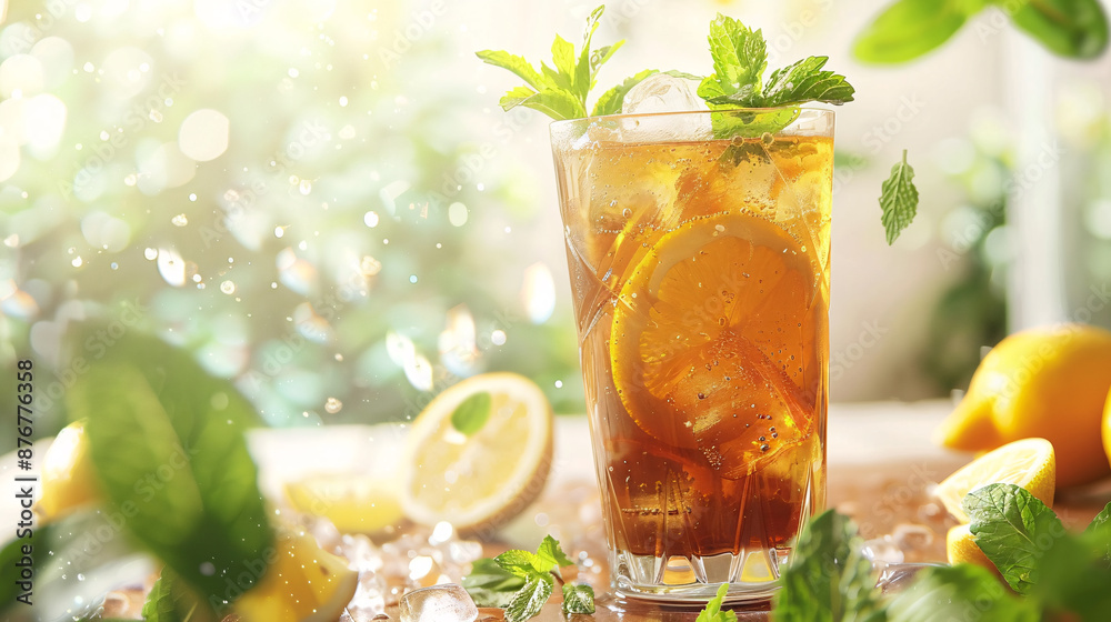 A refreshing iced tea served in a tall glass A refreshing iced tea served in a tall glass