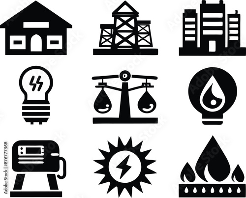 set of  Public utilities  icons illustration. communication, logo, equipment, housing, technology, cost, fire, recycling