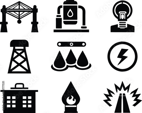 set of  Public utilities  icons illustration. communication, logo, equipment, housing, technology, cost, fire, recycling