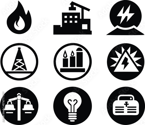 set of  Public utilities  icons illustration. communication, logo, equipment, housing, technology, cost, fire, recycling