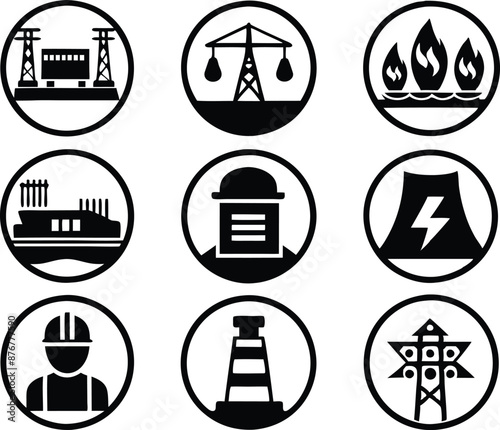 set of  Public utilities  icons illustration. communication, logo, equipment, housing, technology, cost, fire, recycling