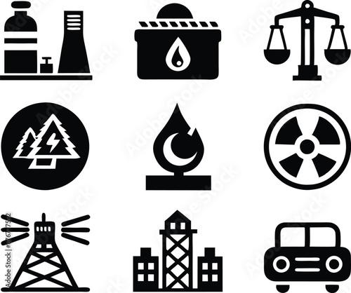 set of  Public utilities  icons illustration. communication, logo, equipment, housing, technology, cost, fire, recycling
