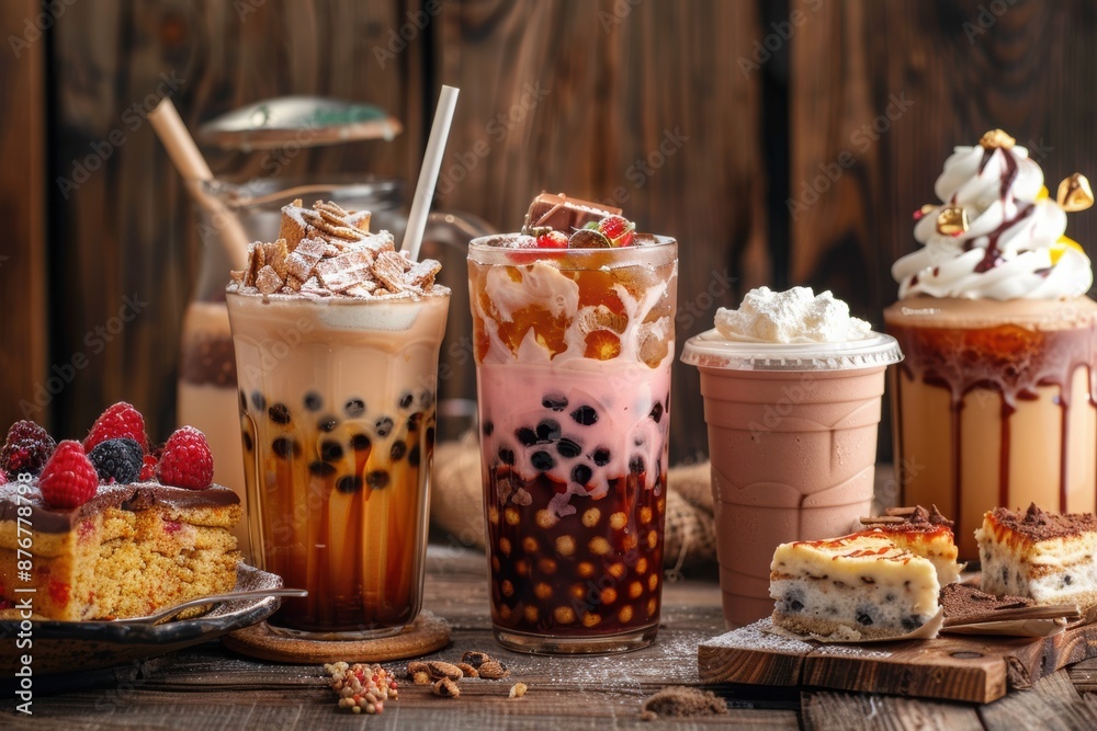 cozy cafe scene selection bubble teas various cozy cafe scene selection bubble teas various