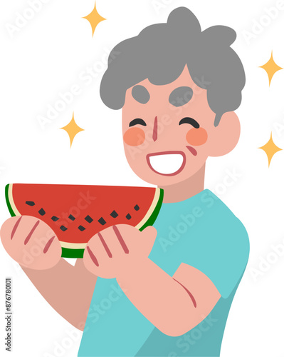 両手に西瓜を持つシニア男性のイラスト