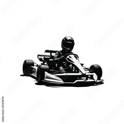 Karting Vector logo design template. Go Kart racing illustration, good for event logo, t shirt design and racing team logo. black and white kart illustration