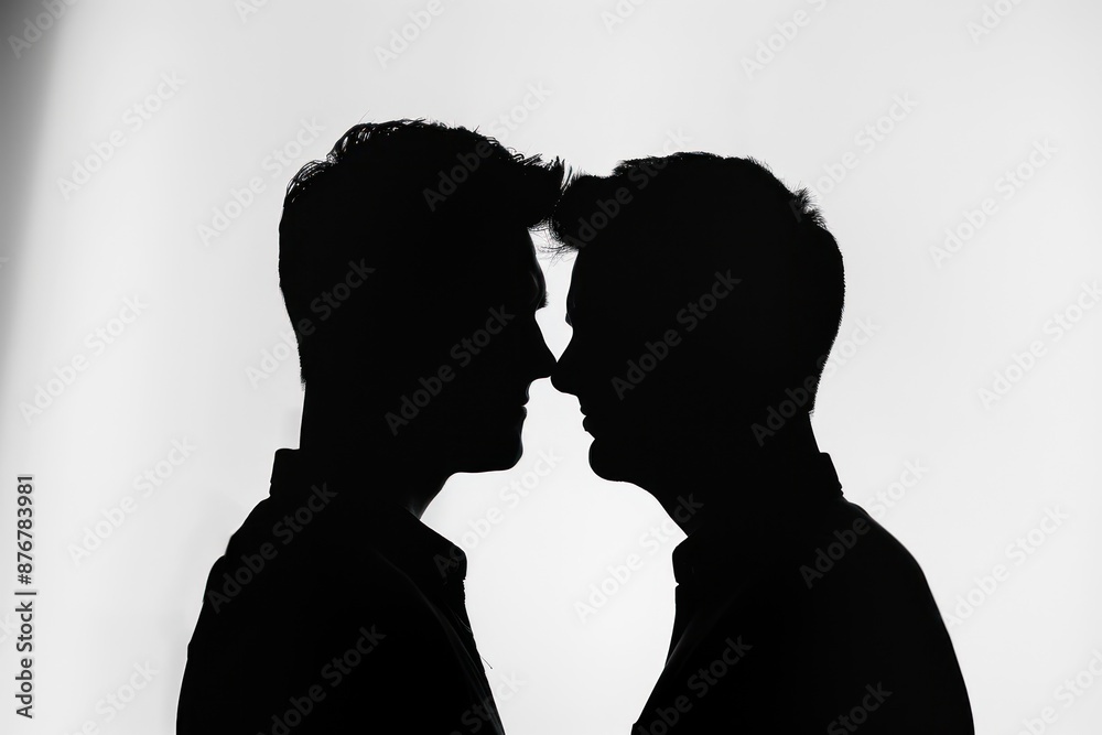 Black and white silhouettes of gay couple Black and white silhouettes of gay couple
