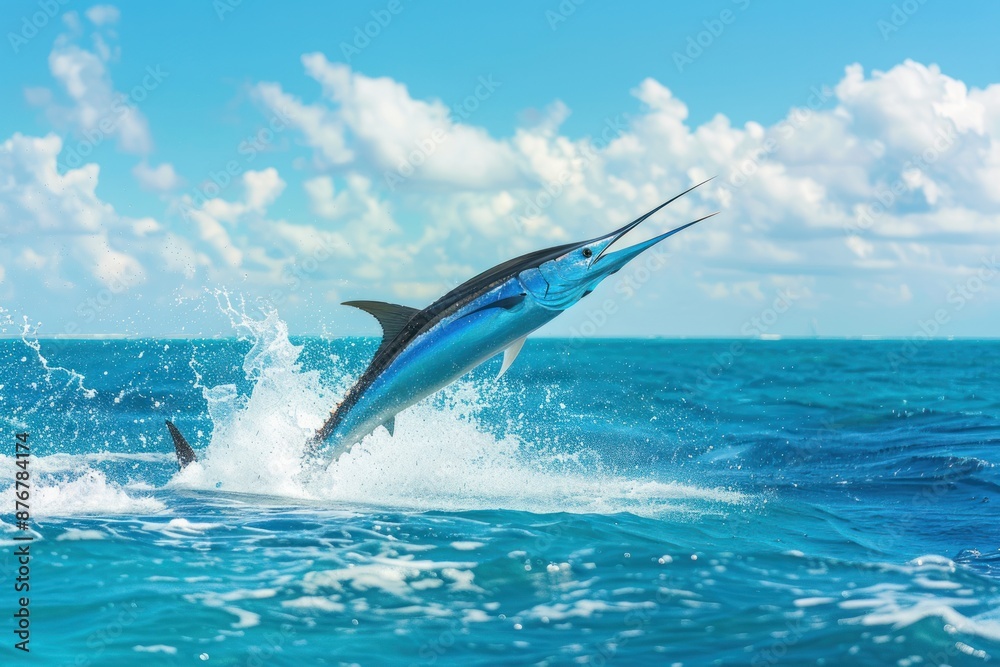 Fototapeta premium Blue Marlin fish jumping out of ocean water