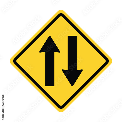 two ways road direction go straight ahead and back yellow road sign