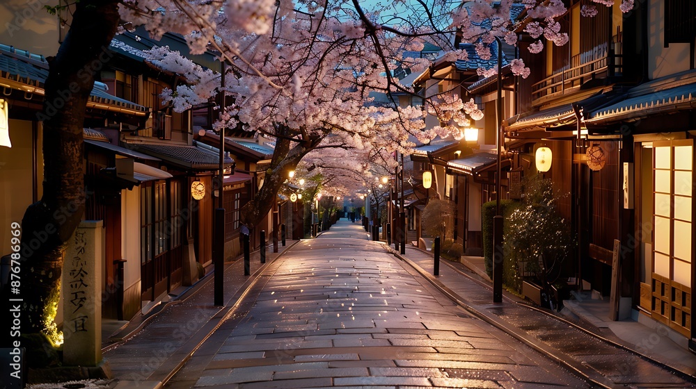 Fototapeta premium Tranquil Beauty of Cherry Blossoms in Gion, Kyoto