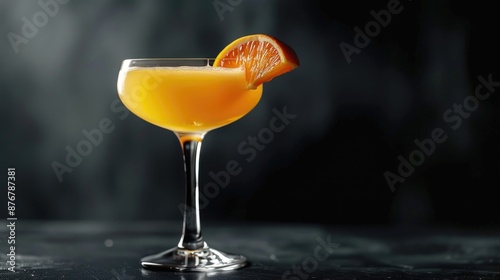 Close up of tasty conchita cocktail in glass on dark background photo