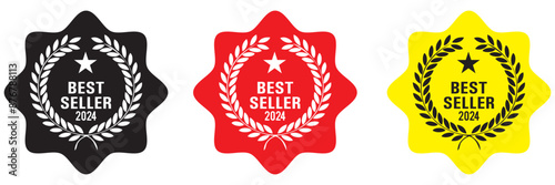 Set of premium luxury best seller badge icon flat vector illustration clipart isolated. Best seller sticker, label, banner, ribbon collection. Set of best seller metal emblem for sale