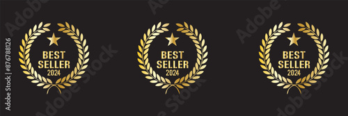 Set of premium luxury best seller badge icon flat vector illustration clipart isolated. Best seller sticker, label, banner, ribbon collection. Set of best seller metal emblem for sale