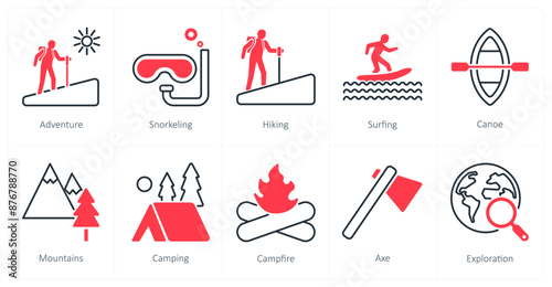A set of 10 Adventure icons as adventure, snorkeling, hiking