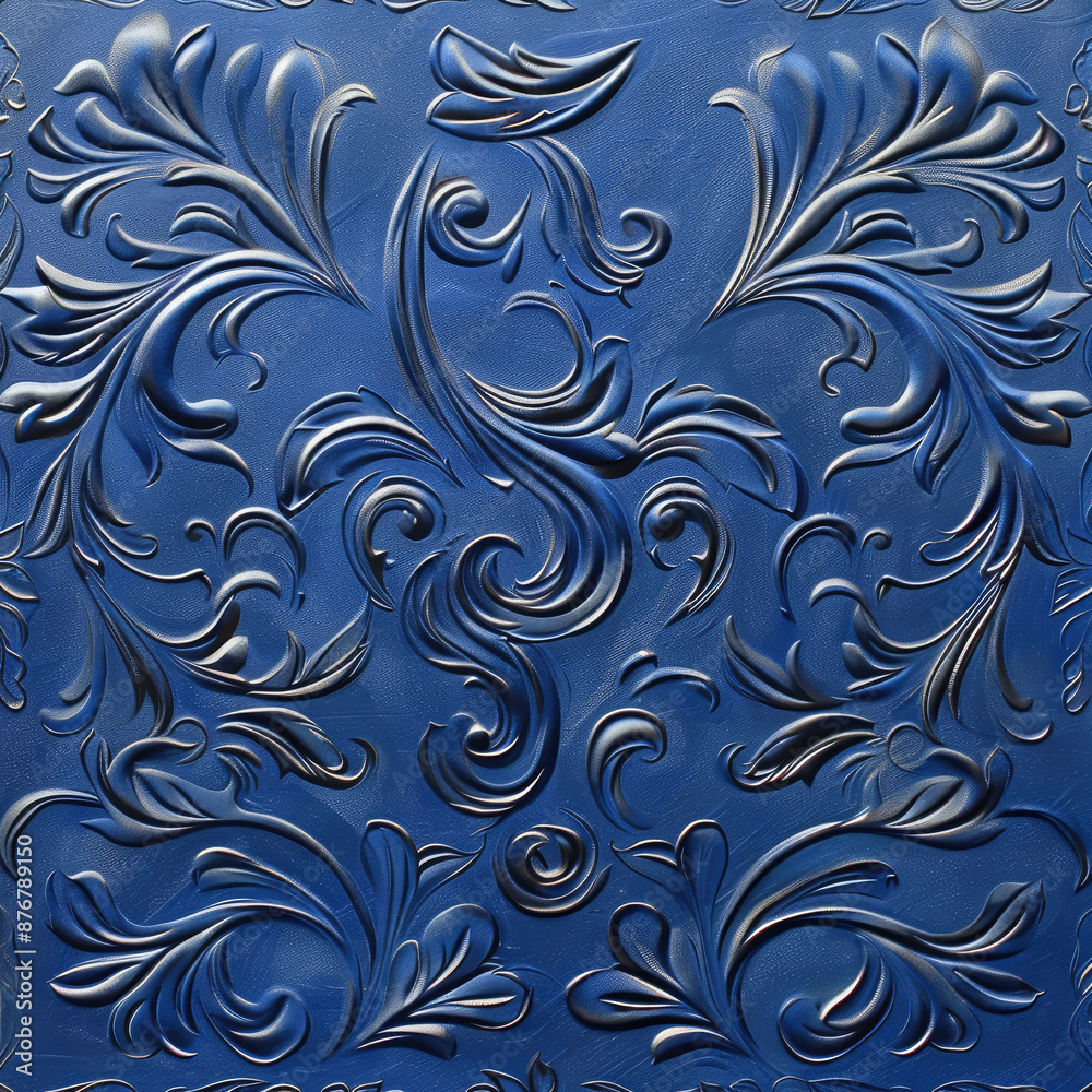 Embossed blue pattern. Volumetric pattern on paper, tiles, ceramics.