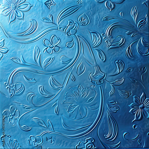 Embossed blue pattern. Volumetric pattern on paper, tiles, ceramics.