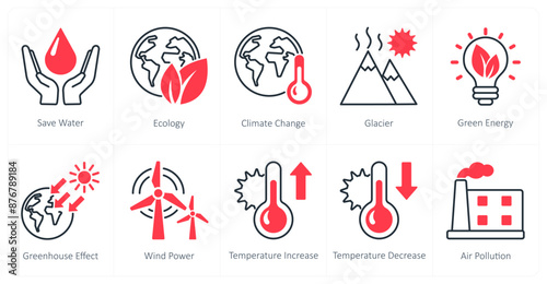 A set of 10 Climate Change icons as save water, ecology, climate change