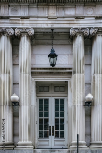 Neo-Classical building facade with tall columns, pediments, and symmetrical proportions, Generative AI photo