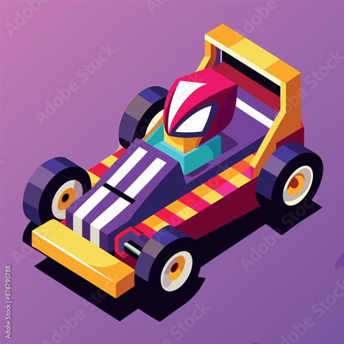 Cartoon illustration of a Formula Racing Sports Car reaching the finish line to win
