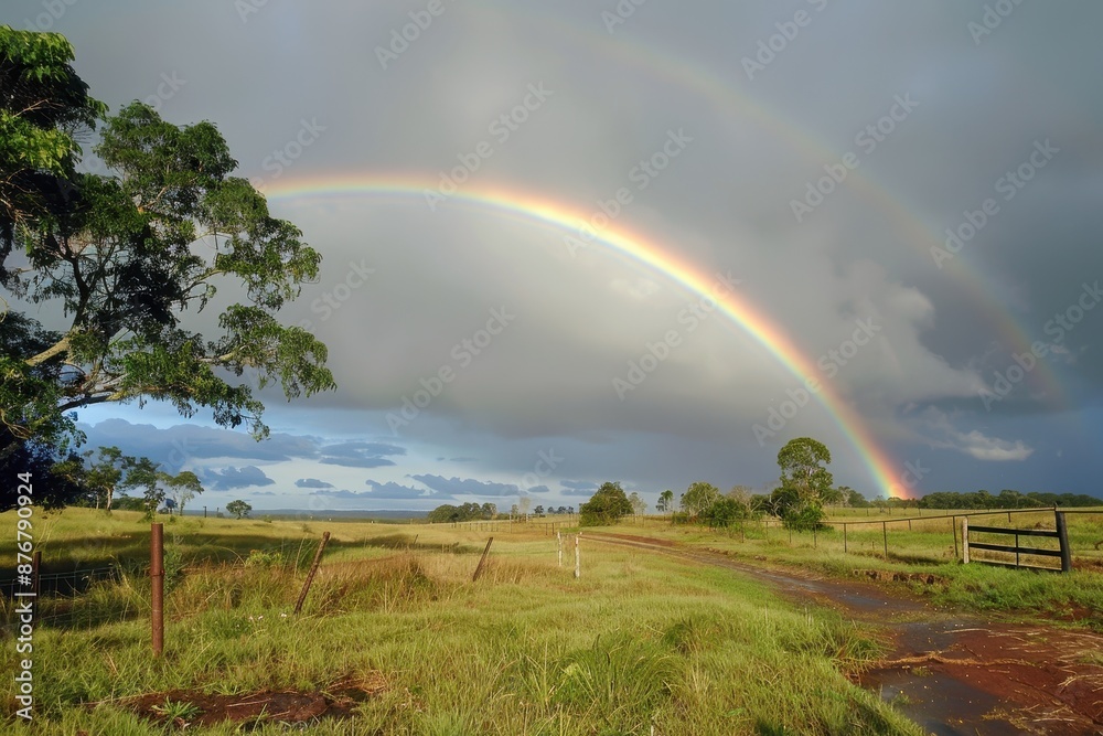 Fototapeta premium Tranquil Moments: Rainbow Embracing Rural Serenity
