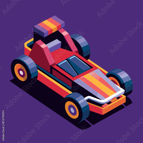 Cartoon illustration of a Formula Racing Sports Car reaching the finish line to win
