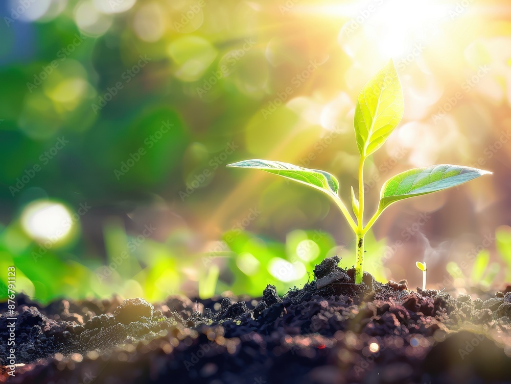 A Glimpse of Growth: Young Plant Sprouting in Sunlit Garden A Glimpse of Growth: Young Plant Sprouting in Sunlit Garden