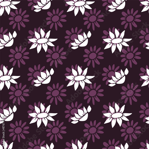 Wallpaper Mural Seamless pattern with abstract retro wild flower blooms on purple background. Vintage ditsy floral digital paper Torontodigital.ca