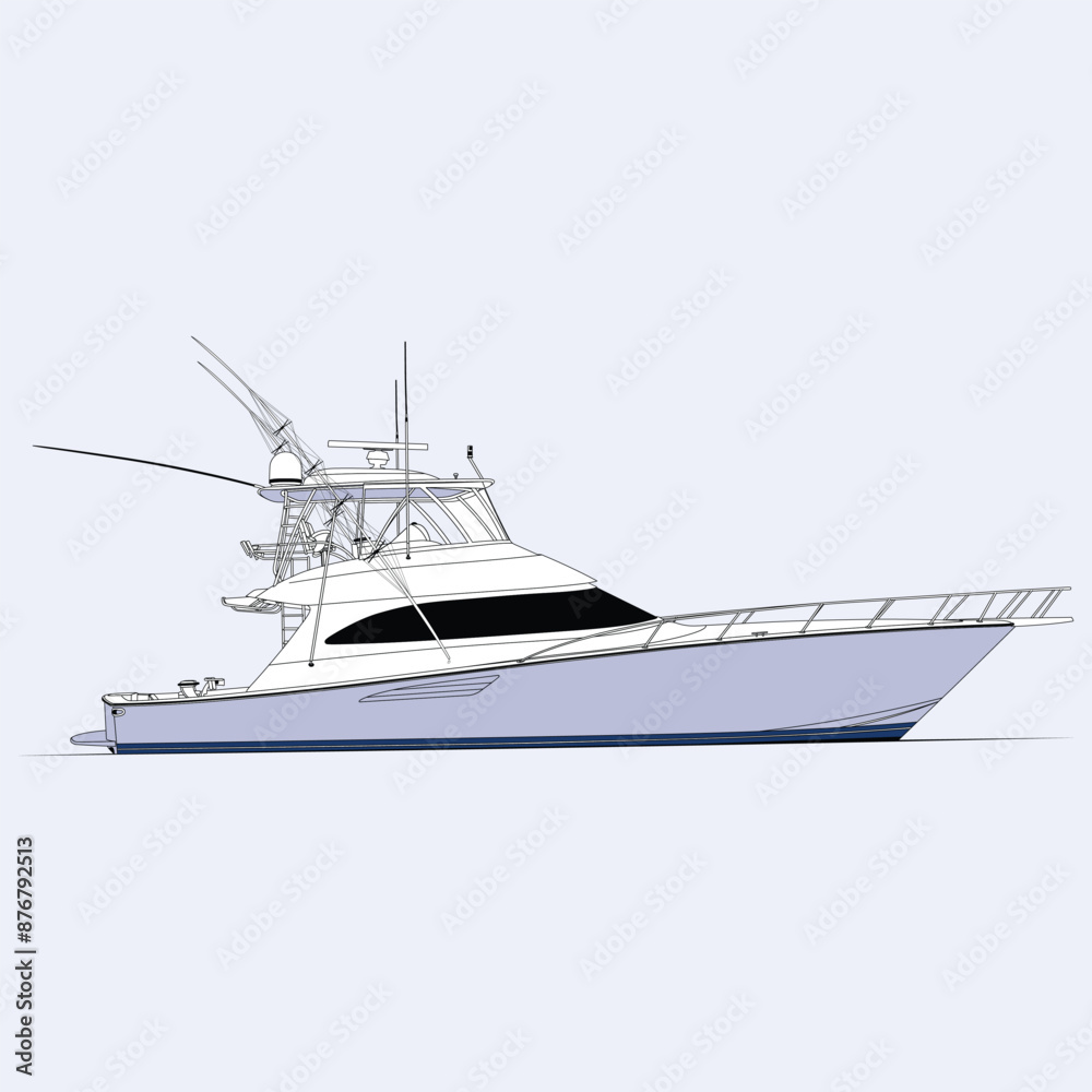 Naklejka premium Boat Vector Line Art Illustration One Color 
