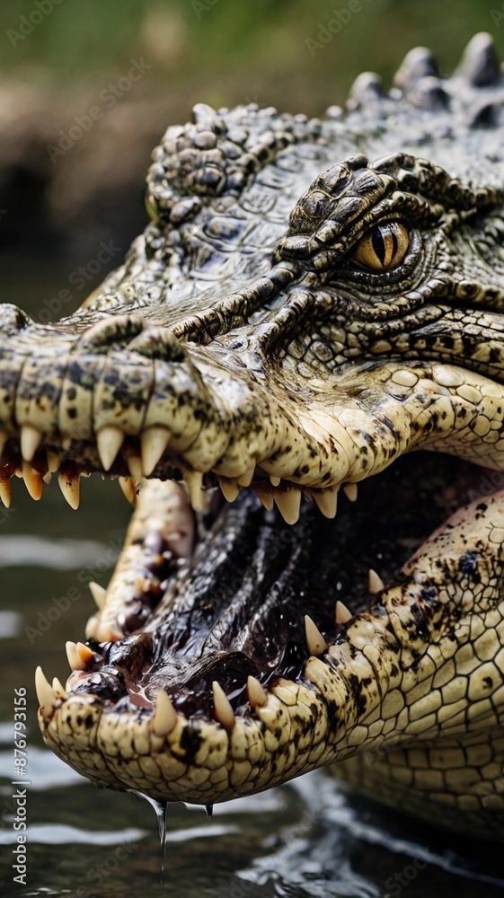 Crocodile's open jaw, sharp teeth and powerful bite Crocodile's open jaw, sharp teeth and powerful bite