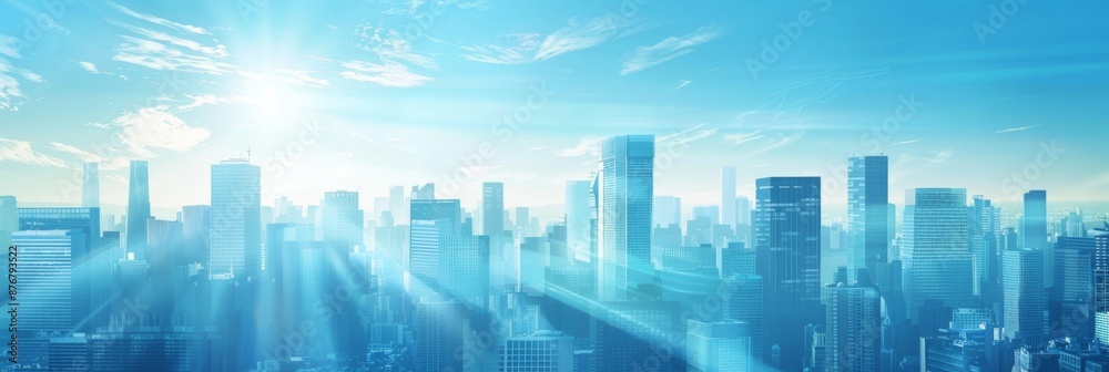 Fototapeta premium Abstract Vector Illustration, Futuristic blue Urban city Landscape with Advanced Smart City Technology, Graphic Resources, Wallpapers, Brochure, Websites, banner design, Advertising, web, background