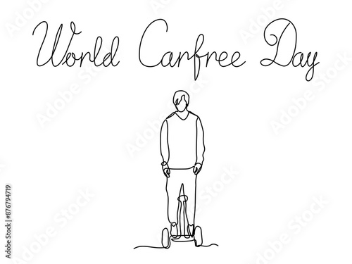 World Carfree Day. gyro scooter. continuous single line art hand drawing sketch, logo