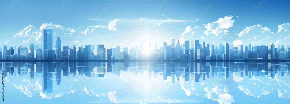Fototapeta premium Abstract Vector Illustration, Futuristic blue Urban city Landscape with Advanced Smart City Technology, Graphic Resources, Wallpapers, Brochure, Websites, banner design, Advertising, web, background 