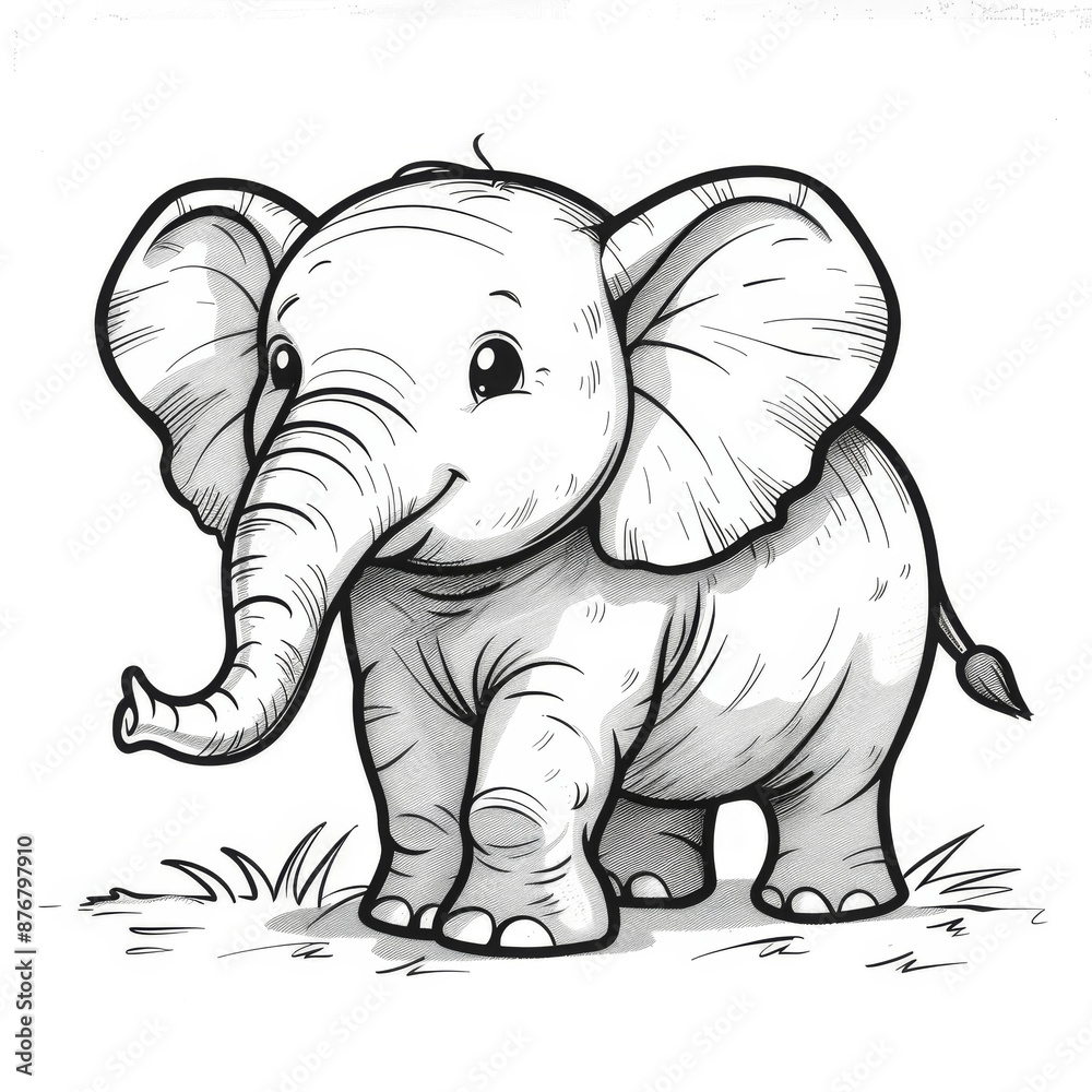 Fototapeta premium Coloring page of little Elephant for kids coloring book.