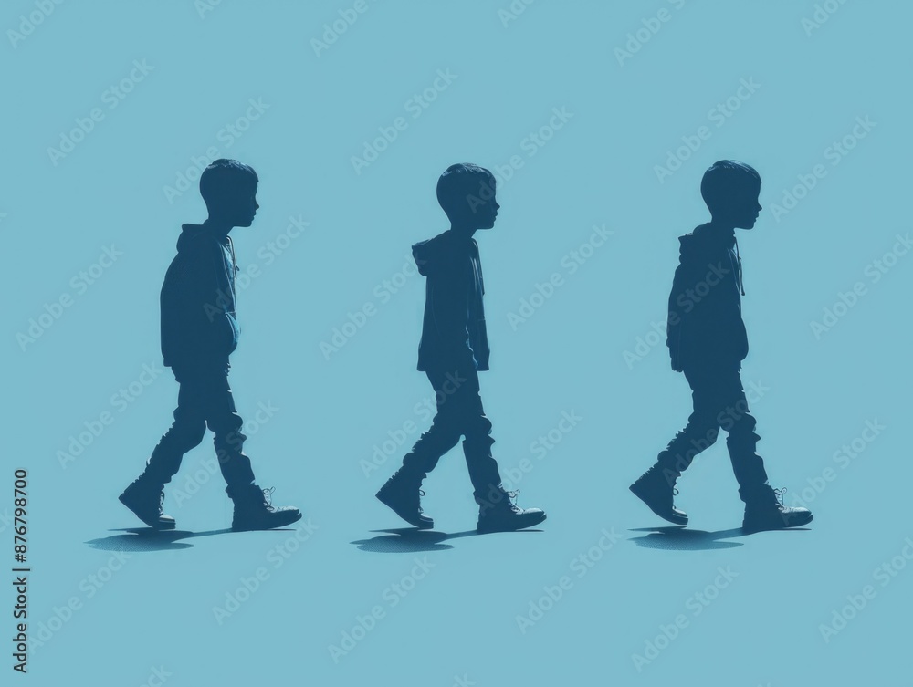 Obraz premium A group of people walking together against a bright blue sky, great for depicting unity and togetherness