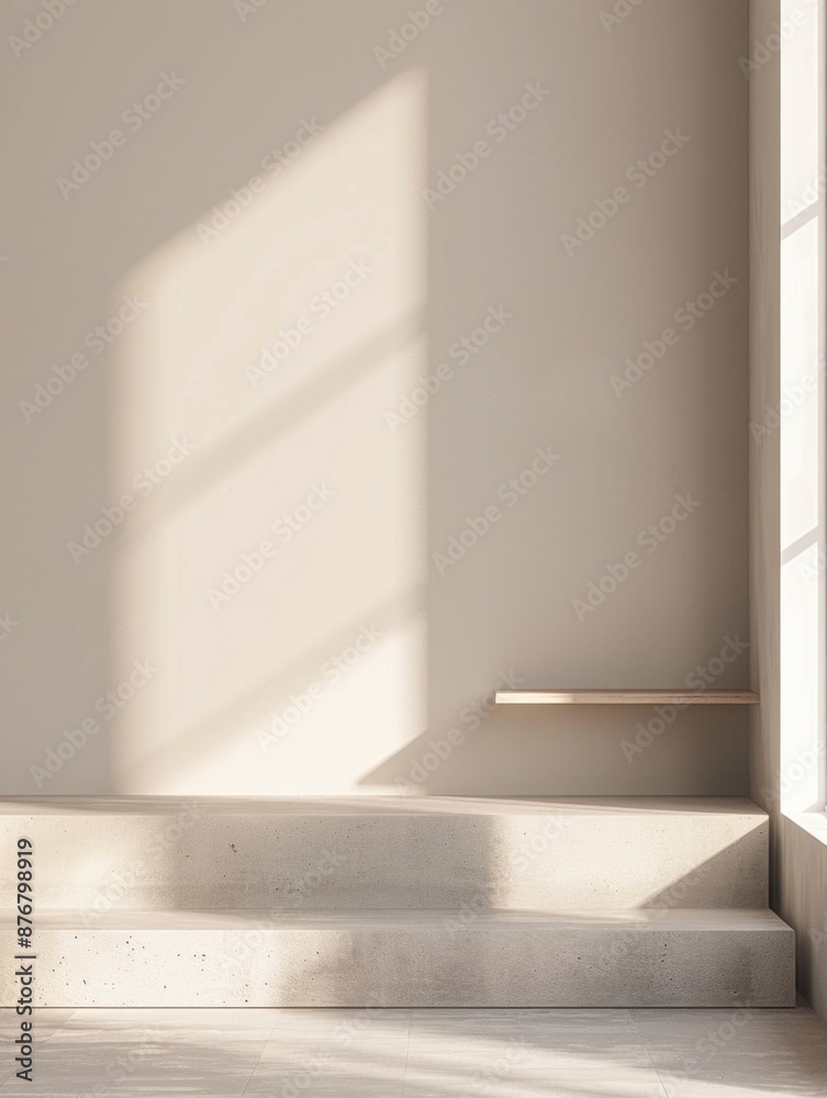 A simple interior scene showing an empty room with stairs leading up to a window A simple interior scene showing an empty room with stairs leading up to a window