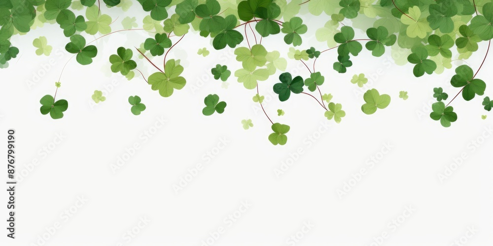 A cluster of emerald shamrock leaves on a crisp white surface A cluster of emerald shamrock leaves on a crisp white surface