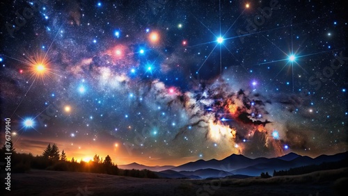 Amazing View Of The Night Sky With Stars, Suitable For A Desktop Wallpaper Or For Use In Astronomy Education. photo