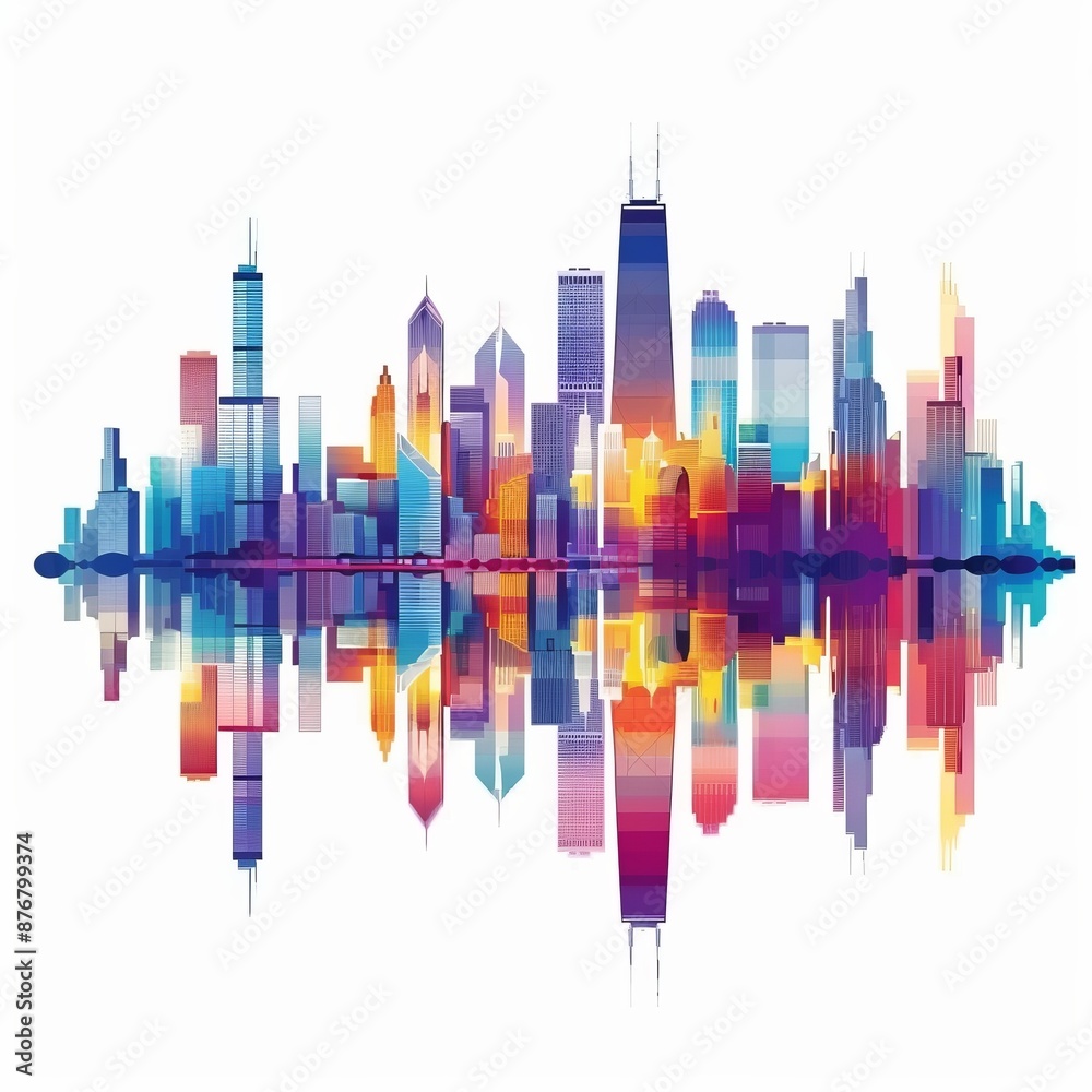 Vibrant Iconic City Skyline for Tourism Promotion on White Background Vibrant Iconic City Skyline for Tourism Promotion on White Background