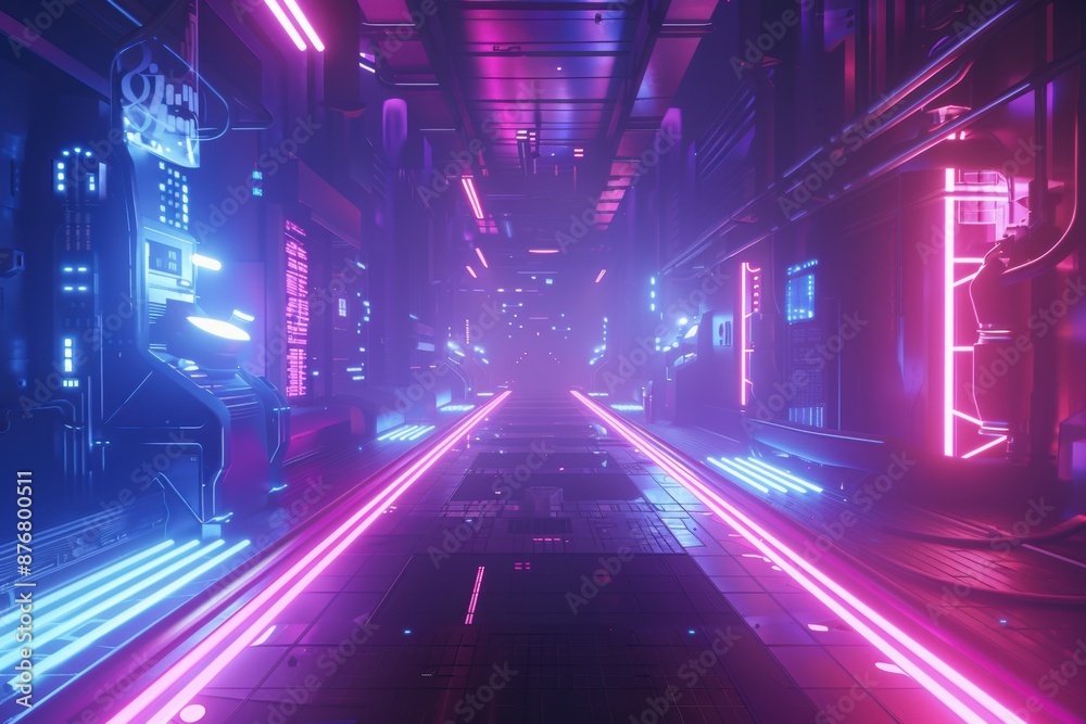 A futuristic VR environment with neon lights and 3D elements A futuristic VR environment with neon lights and 3D elements